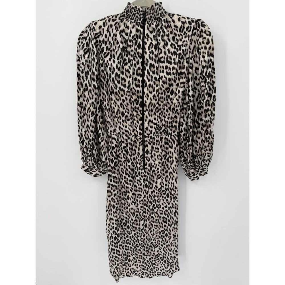 Alice + Olivia Leopard Mock Neck Puff Sleeve Mini Dress Size 0 Cupro Viscose - Picture 3 of 6
